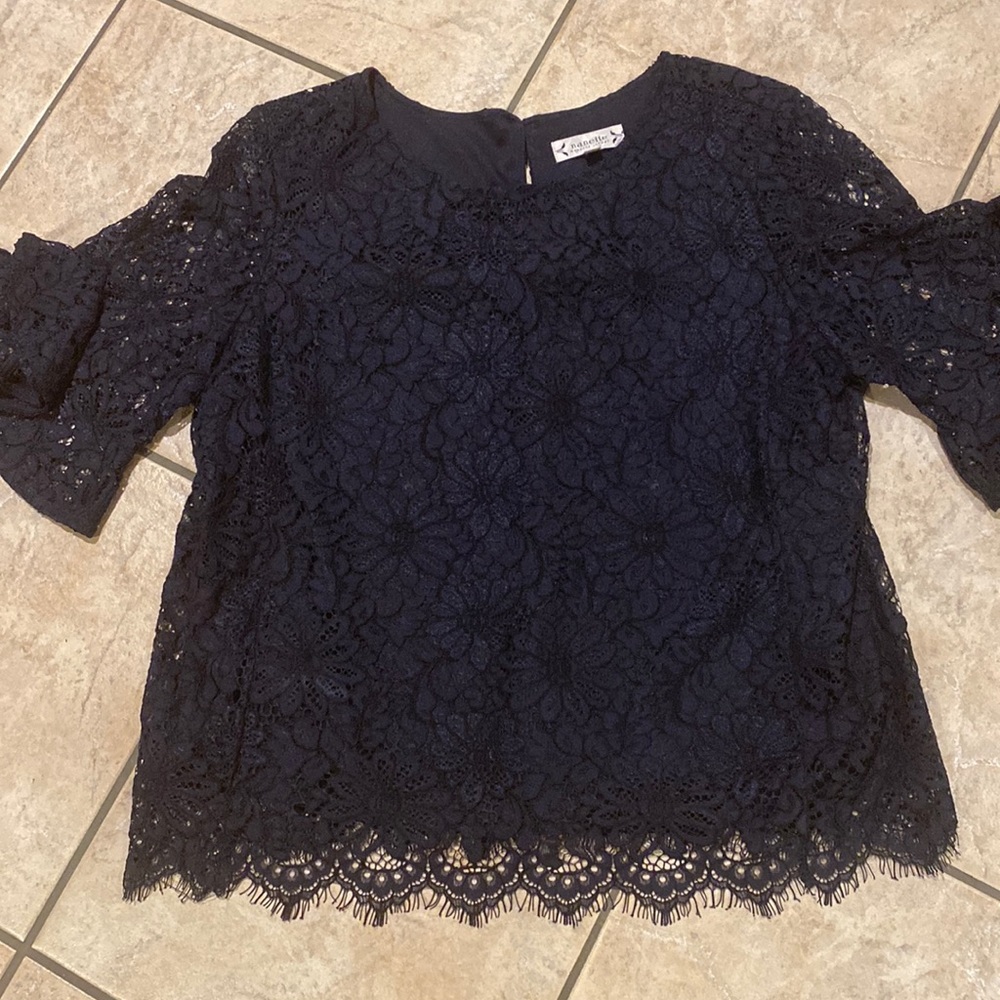 Nanette Lepore Navy lace top size L